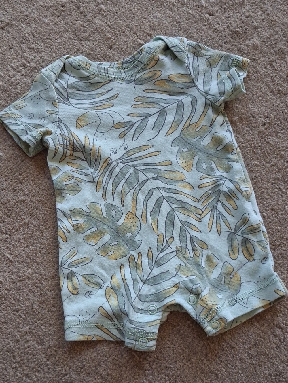 Carter's Sage Green Tropical Leaf Short-Sleeve One-Piece